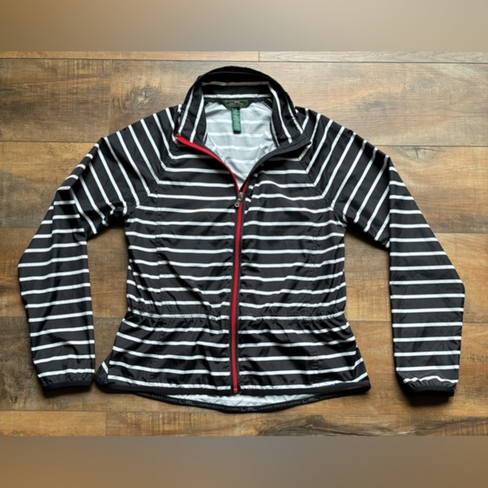 Ralph Lauren RL Active Black White Stripe Peplum Track Windbreaker Jacket Small